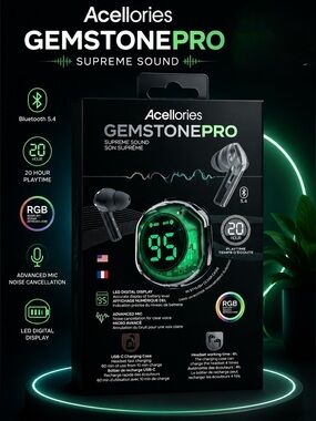 Wireless Earbuds with LED Battery Display - Black/Green